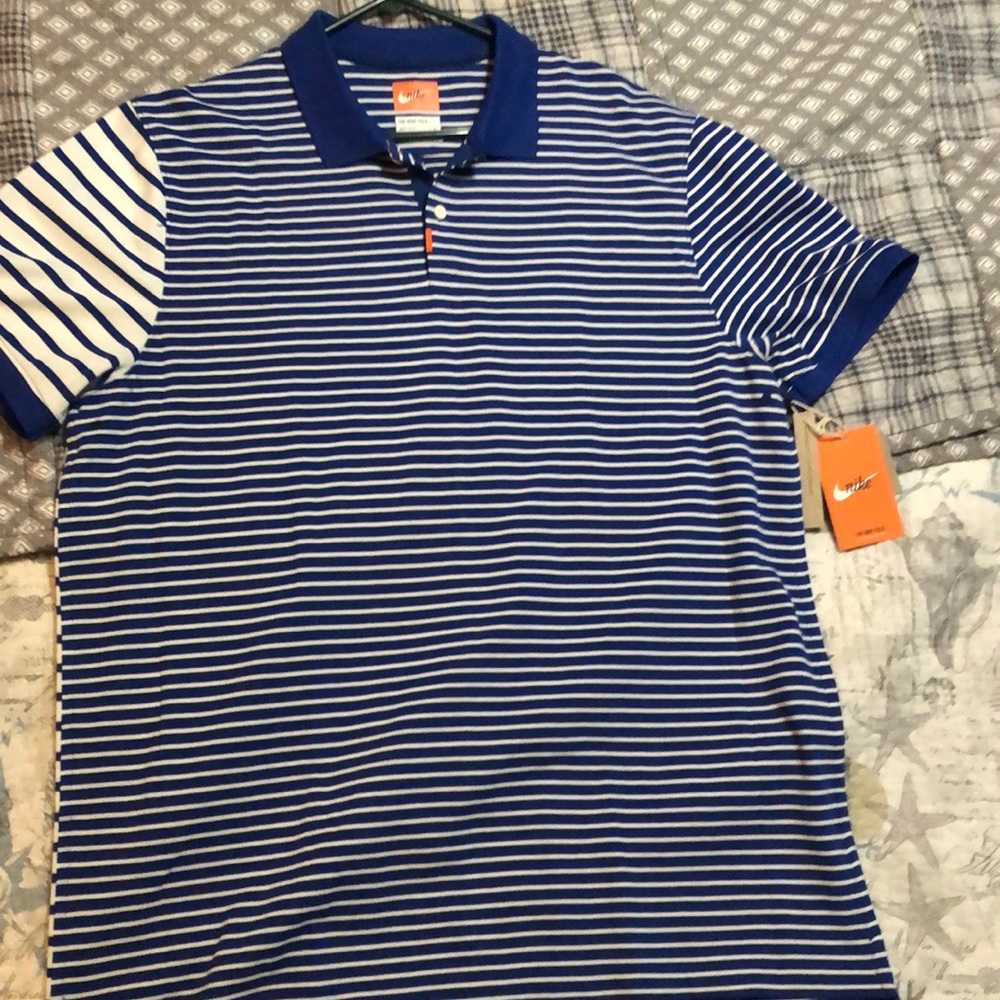 Mens Nike Polo nwt blue white striped XL